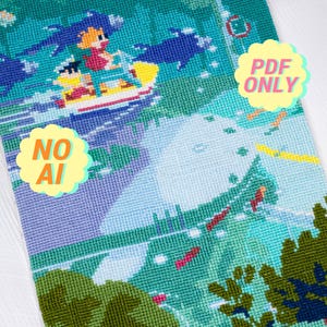 Anime Movie Cross Stitch Pattern: Kawaii Underwater Scene (PDF Pattern)