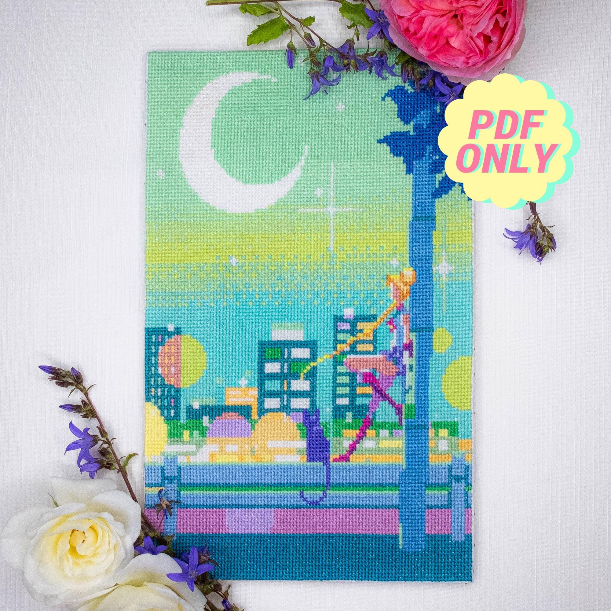 Magical Girls cute cross stitch pattern - pdf ready to download anime fanart anime shojo kawaii cross stitch pattern keeper easy embroidery