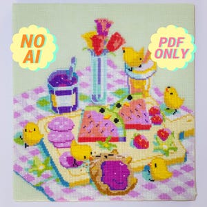 Modèle de point de croix Pique-nique - potits poussins et tartines