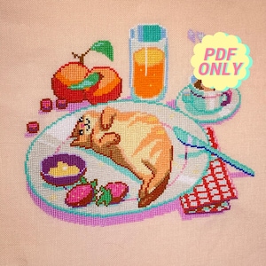 Croissant Cat Cross Stitch Pattern: Kawaii Beginner Design (PDF Pattern)