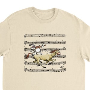 unisex T-shirt with cartoon Dog riding horse to William tell Overture.