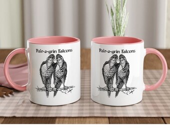 Peregrine, Pair-a-grin cartoon falcon coffee cup.