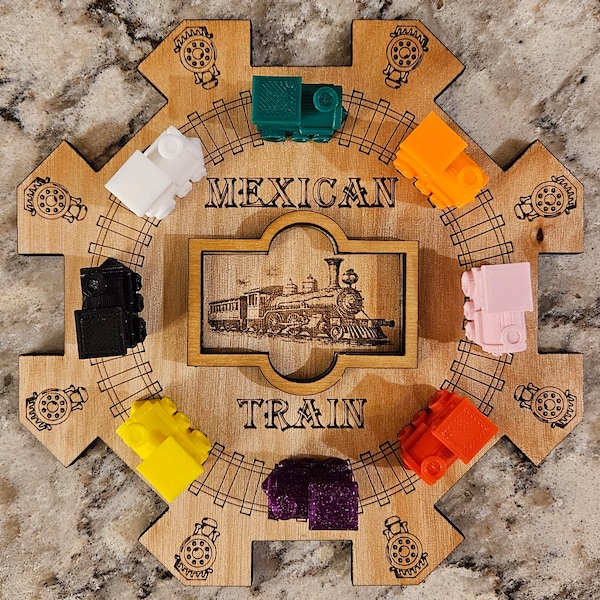 Mexican Train Station Hub, 6"x6" optional 8 colorful engine markers token Domino Game