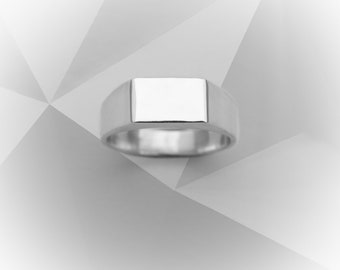Handgemaakte Sterling Zilveren Rechthoek Signet Ring