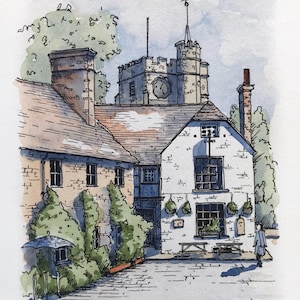 The White Horse Chilham Original line and wash painting , watercolour painting, pen and ink drawing