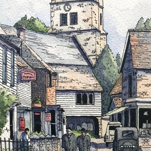 Het oude postkantoor Smarden Originele lijn en was, aquarel, pen- en inkttekening