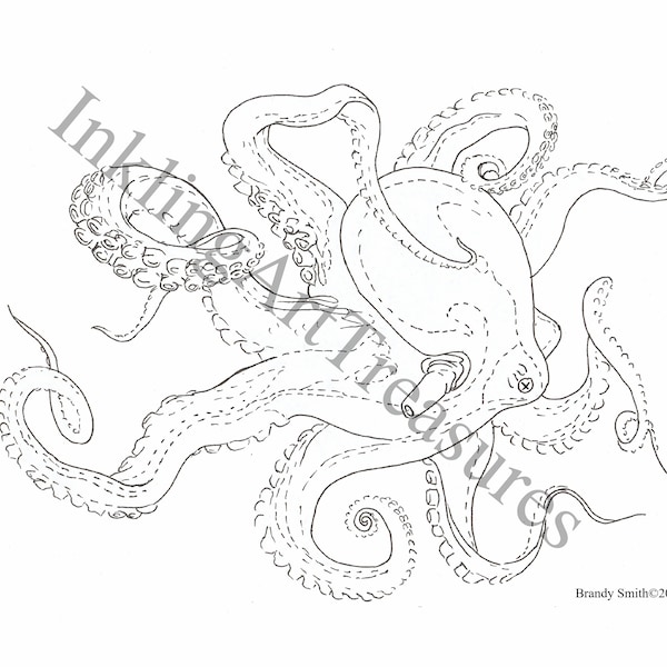 Octopus Realistic, Tattoo flash, Tattoo Design, Illustration, Line Work, Outline, Coloring Page, Vinyl Cutter, Cricut