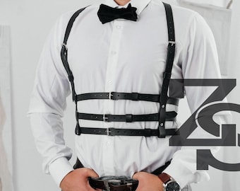 Triple Layer Genuine Leather Men's Chest Harness
