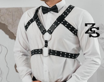 Triple layer men's harness, triple Men Harness,  leather Chest Harness, genuine Leather men's harness