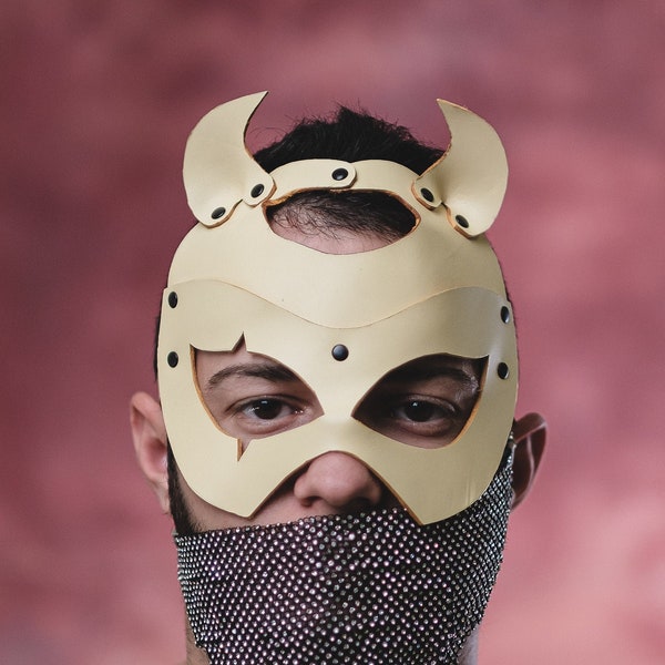 Yellow Devil, Genuine Leather Devil Mask, Black Devil mask, BDSM leather devil mask, BDSM black mask, sexy imp mask, masquerade imp mask