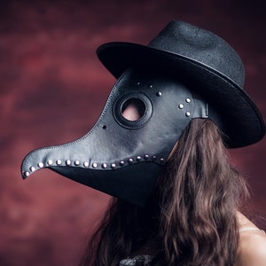 Black Faux Leather Plague Doctor Mask: Steampunk Festival Costume