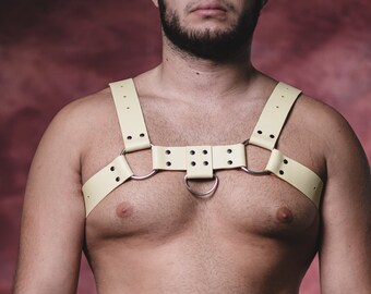Handgemaakt geel leren herenharnas, BDSM