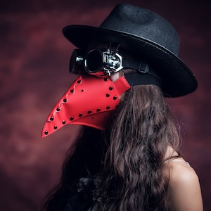 Red Plague Doctor Mask: Faux Leather Steampunk Festival Mask