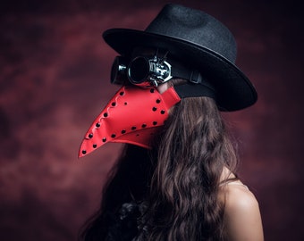 Masker Red Plague Doctor: Steampunk-festivalmasker van imitatieleer