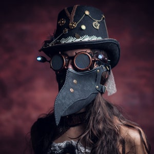 Black Suede Plague Doctor Mask: Burning Man Festival Costume