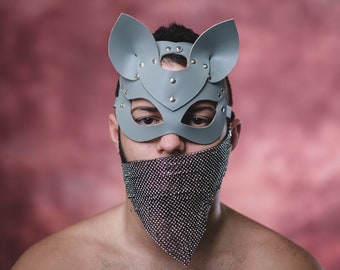 Grijs leren kattenmasker: BDSM-maskeradekostuum