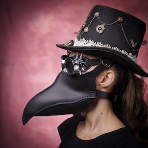 Genuine Leather Black Plague Doctor Mask - Festival Masquerade