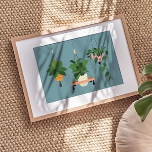 Botaniczne wiszące rośliny turkusowy wydruk ścienny | Bez ramki A6 A5 A4 A3 A2 A1 | Galeria roślin domowych plakat dekoracyjny ścienny makrama kwiatowy