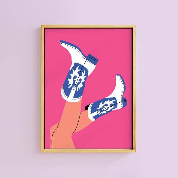 Rodeo Cowgirl Boots Art Print | Unframed A6 A5 A4 A3 A2 A1 | Western Cowboy Vintage Howdy Dopamine Y2K Decor Girl Colourful Shoes