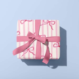 Pink Bow Gift Wrap Sheet Candy Stripe | A2 42x59.4cm | Coquette Colour Wrapping Paper Retro Birthday Wedding Mothers Day Baby Recycled