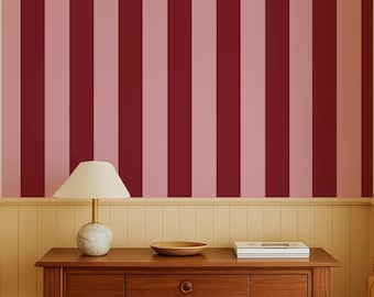 Romantic Burgundy & Pink Stripe Wallpaper – Luxury Feminine Wall Decor for Bedrooms, Maximalist or Vintage Interiors UK