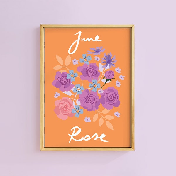 June Zodiac Birth Flower Rose Floral Art Print | Unframed A6 A5 A4 A3 A2 A1 | Gift Home Decor Horroscope Botanical Decor Boho