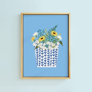 Wildflower Fern Porcelain Fries Vase Carton Kitchen Art Print | Unframed A6 A5 A4 A3 A2 A1 | Blue White Summer Colourful Home Decor Wall Art