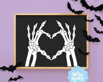 Skeleton Heart Art Print, Halloween Spooky Ghost Poster, Landscape Horizontal Cute Home Decoration