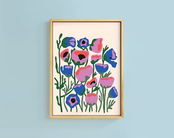 Field Flowers Abstract Meadow Floral Botanical Art Print | Unframed A6 A5 A4 A3 A2 A1 | Dopamine Modern Home Decor Colourul Bright