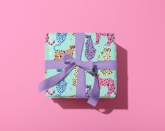 Cool Colourful Cheetahs Luxury Gift Wrap Sheet | A2 42 x 59.4 cm | Wrapping Paper Retro Animal Gift Wrapping | Birthday Thank You Kids Baby