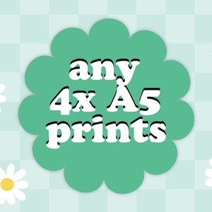 N'importe quel lot de 4 impressions A5 | Art A5 sans cadre | Impressions murales murales spéciales multi-achats, assorties et assorties de couleurs vives
