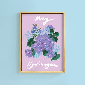May Zodiac Birth Flower Hydrangea Floral Art Print | Unframed A6 A5 A4 A3 A2 A1 | Gift Home Decor Horroscope Botanical Decor Boho