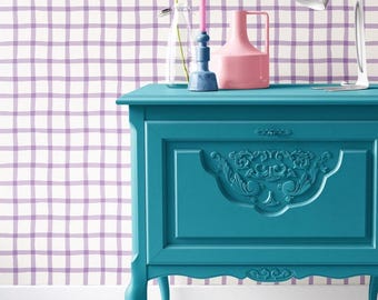 Lilac Gingham Wallpaper Roll: Country Cottage Kitchen Decor