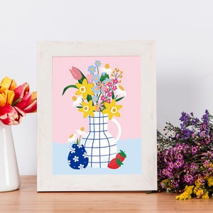 Spring Bloom Set of 6 Botanical Floral Mini Prints A6 Art Postcard Easter Strawberry Meadow Daisy Notelets Card Tea Vases Bunch Pack image 3