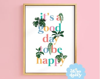 It&#39;s A Good Day Art Print Kids Room Colourful Home Deocor | Unframed A6 A5 A4 A3 A2 A1 | Gallery Positive Motivation Leaves Jungle Happy
