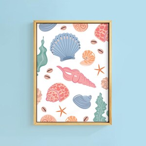 Sea Shell Collection Colourful Art Print | Unframed A6 A5 A4 A3 A2 A1 Art | Gallery Ocean Pastel Pink Peach Pearl Conch Seashells Decor