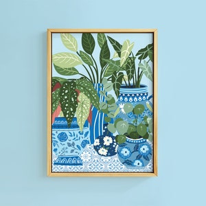 Jarrones antiguos estilo chinoiserie, impresión artística botánica de plantas de interior, sin marco, tamaño A6, A5, A4, A3, A2, A1, ilustración, decoración, cabaña, Chateaucore, vidrio francés.