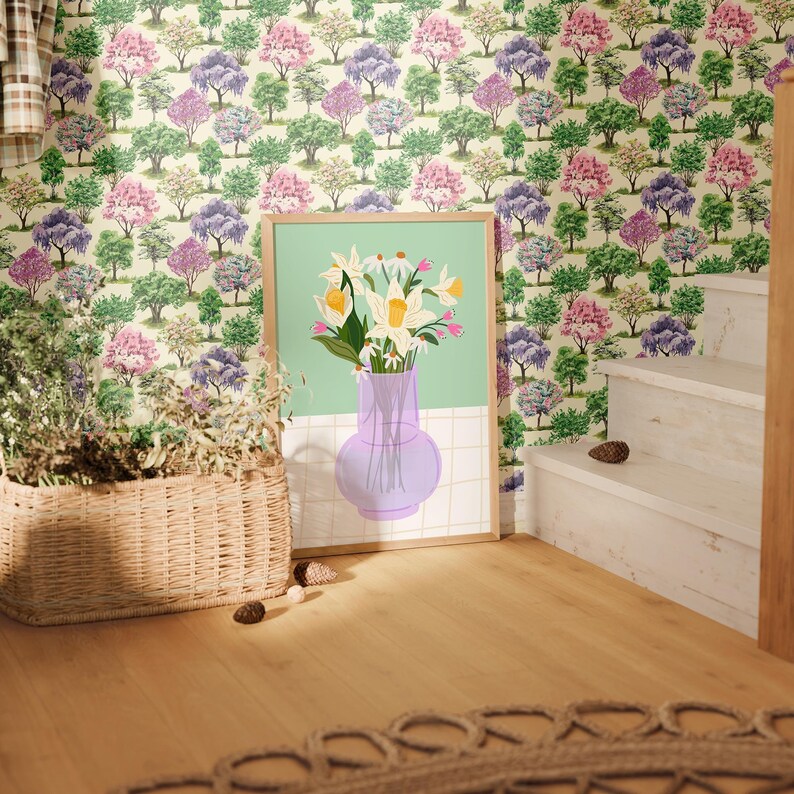 Whimsical Wallpaper | Paste To Wall | Watercolour Forest Nursery Cottagecore Tree Mural, 10 m Roll image 9