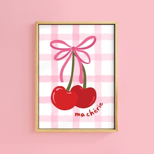 Ma Cherie Cherry Gingham Valentines Galentines Kitsch Art Print | Ungerahmt A6 A5 A4 A3 A2 A1 Kunst | Vintage Retro Dekor