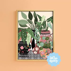 Boho Antique Vases Art Print Botanical Plant Geo Tile Plants  | Unframed A6 A5 A4 A3 A2 A1 | Hanging Macrame Gallery Cottage Core Decor