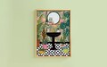 Tropical Botanical Sink Bathroom Tile House Plants Art Print | Unframed A6 A5 A4 A3 A2 A1 | Hanging Macrame Eclectic Gallery Illustration