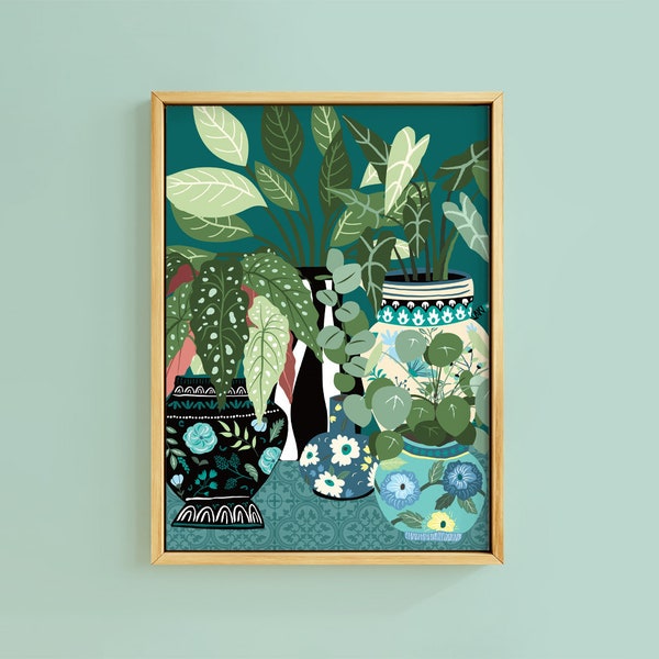 Boho Emerald Antique Vases Botanical Plant Geo Tile Plants Art Print | Unframed A6 A5 A4 A3 A2 A1 | Hanging Gallery Cottage Core Decor