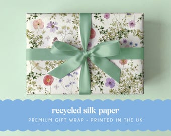 Wedding Birthday Gift Wrap | A2 sheets - 42 x 59.4 cm | Recycled Silk Paper | Floral Wrapping Paper for Birthdays, Weddings
