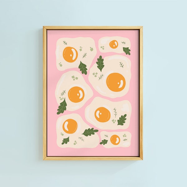 Kitsch Eggs Breakfast Art Print | Unframed A6 A5 A4 A3 A2 A1 | Kitchen Retro Cafe 70s Sage Kitsch Food Gallery Bold