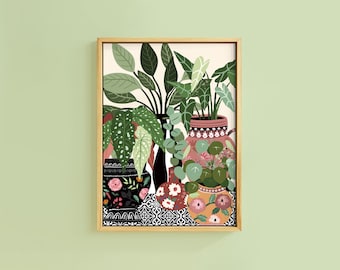 Boho Bud Antique Vases Botanical Plant Geo Tile Plants Art Print | Unframed A6 A5 A4 A3 A2 A1 | Hanging Macrame Gallery Cottage Core Decor