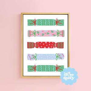 Jolly Cracker Colourful Christmas Art Print | Unframed A6 A5 A4 A3 A2 A1 | Cosy Holly Berry Botanical Stocking Xmas Bold Gallery Decor