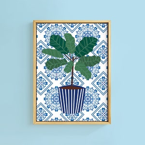 Greek Tile Botanical House Plant Art Print | Unframed A6 A5 A4 A3 A2 A1 | Poster Moroccan Mediterranean Decor Gallery Geo House Plant Travel