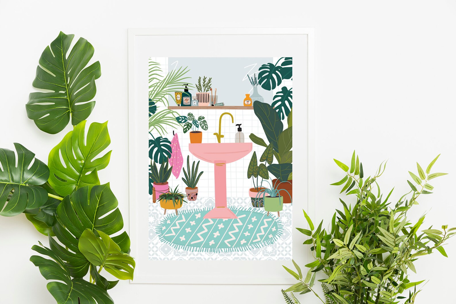 Botanical Sink Bathroom Tile House Plants Art Print Unframed - Etsy
