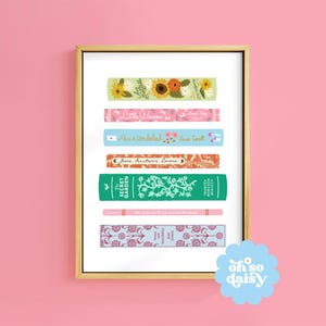 Colourful Book Spines Classics Art Print | Unframed A6 A5 A4 A3 A2 A1 | Retro Jane Austen Alice Wonderland Cottagecore Wall Library Books