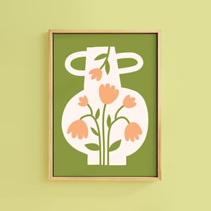 Impresión artística bohemia con diseño de jarrón floral abstracto, sin marco, tamaño A6, A5, A4, A3, A2 y A1, póster minimalista, mediterráneo, brillante y llamativo, decoración de pared.